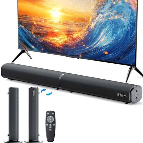 VEATOOL Ljudbalk 100W Separabel 2 i 1 kanaler 2.2 Bluetooth 5.3 Optisk/AUX/USB för TV Svart