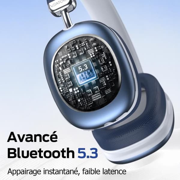 Trådlösa Bluetooth-hörlurar - VEATOOL - BT1632 - Bluetooth 5.3 - Batteritid 40h - IPX5 Djupblå Ocean