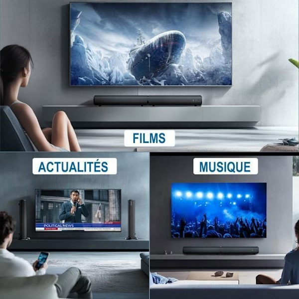 VEATOOL Ljudbalk 100W Separabel 2 i 1 kanaler 2.2 Bluetooth 5.3 Optisk/AUX/USB för TV Svart