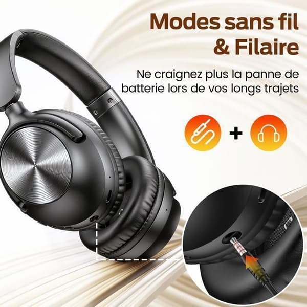 Bluetooth-hörlurar - VEATOOL - H08 - Hybrid ANC - 100 h batteritid - Bluetooth 6.0 Svart