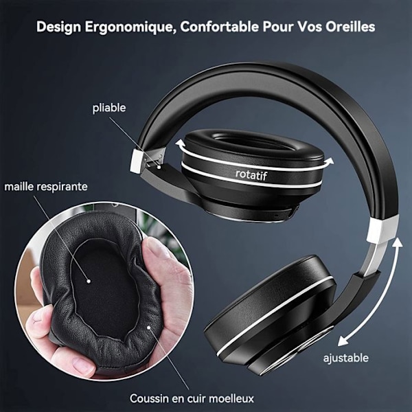 VEATOOL Bluetooth-hörlurar med brusreducering och ANC-teknik, Impeccable ljud, Inbyggd mikrofon, Överörat, Fällbar Svart