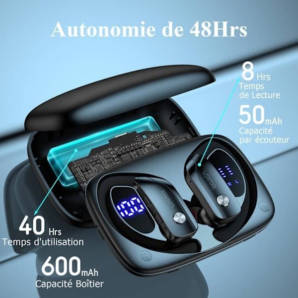 VEATOOL Trådlös sporthörlur Bluetooth 5.1 Vattentät IPX5 Stereoljud 48h Autonomi Inbyggd mikrofon Svart Svart