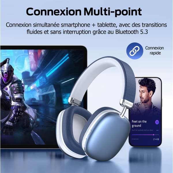 Trådlösa Bluetooth-hörlurar - VEATOOL - BT1632 - Bluetooth 5.3 - 40h batteritid - Trefrekvenssjustering Djupblå Ocean