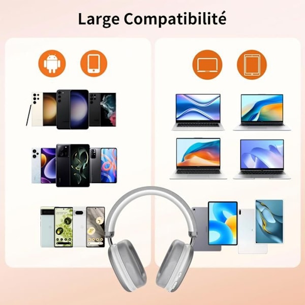 VEATOOL Trådlösa Hörlurar Bluetooth 5.3 Hopfällbara Tri-frekvens Ljud Stereo Inbyggd Mikrofon 80H Batteritid Grå Pengar