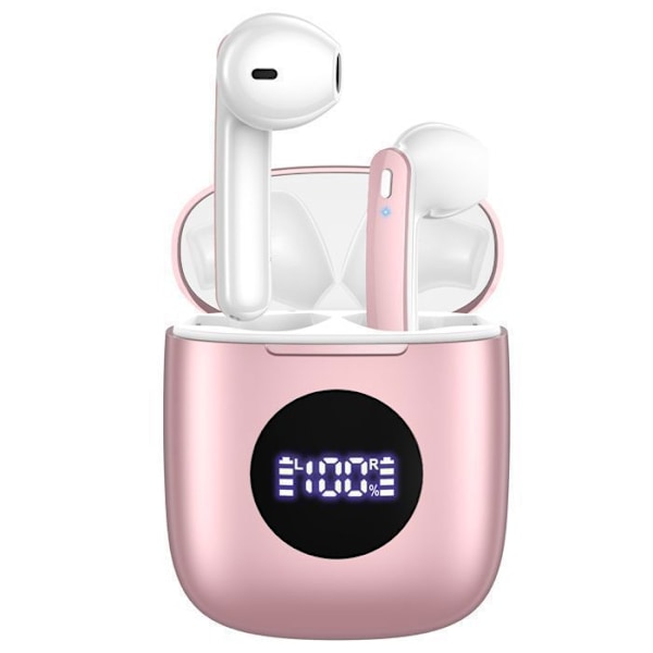 Trådlösa Hörlurar - VEATOOL - Bluetooth 5.3 - Hi-Fi Stereo Ljud - Vattentåliga IPX7 - Roséguld Vit