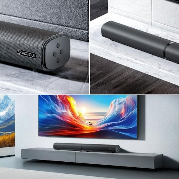 VEATOOL Ljudbalk 100W Separabel 2 i 1 kanaler 2.2 Bluetooth 5.3 Optisk/AUX/USB för TV Svart