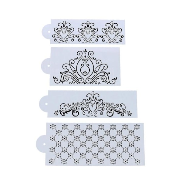 Tårtstencil Schablon Damask 4-Pack Vit