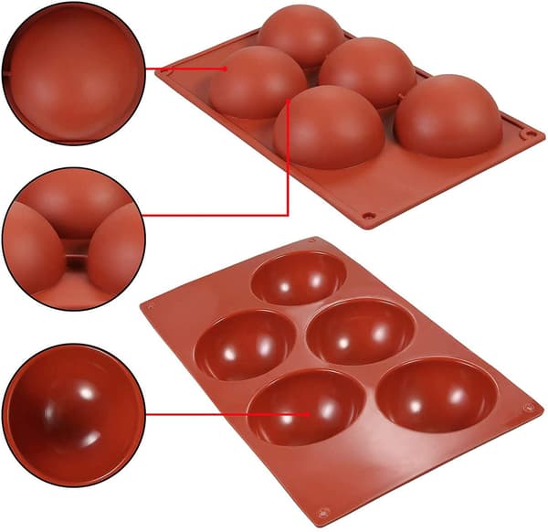 5 Halvklot SIlikonform Semisfär Mousseform Chokladform Pralinform Dome Brun