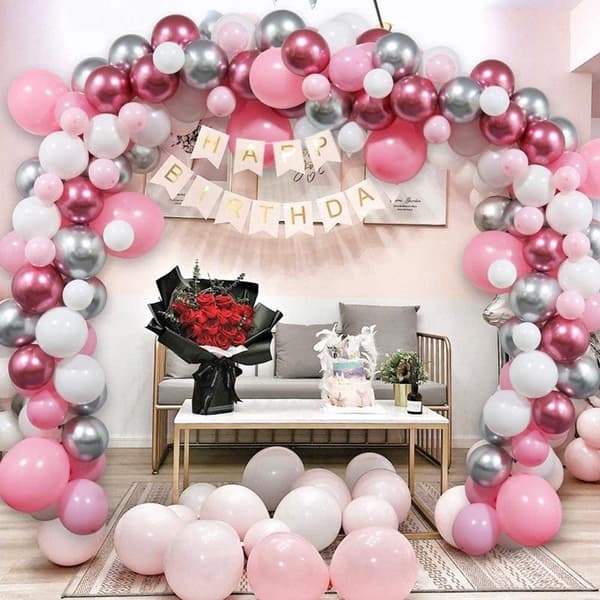 Ballongbåge - Metallic  Rosa /Silver /Vit Rosa