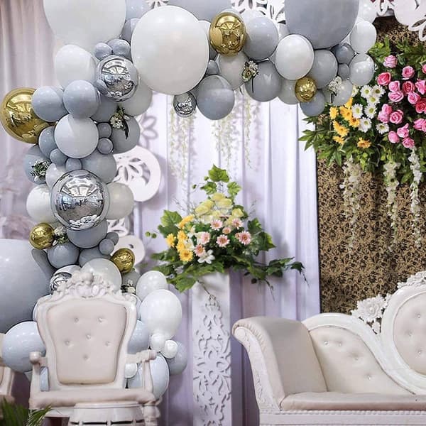 Ballongbåge - Vit/Grå/Guld Starka Ballonger Silver