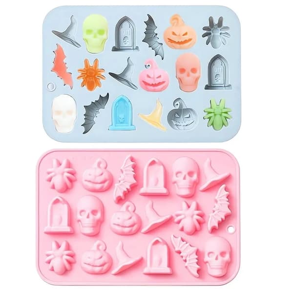 Silikonform för Halloween – Döskallar, Fladdermöss, Pumpor & Spindlar Rosa