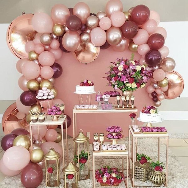 Ballongbåge Rosa & Guld| 122st Rosa, Nude Apricot & Guld Ballonger med Tillbehör Rosa