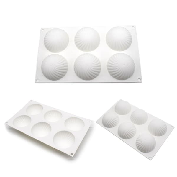 6 Spiral Halvklot Silikonform Semisfär Mousseform Pralinform Dome Vit