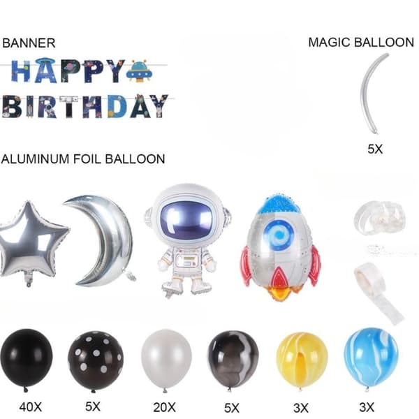 Ballongbåge Rymdtema / Space Theme Balloon Arch Svart