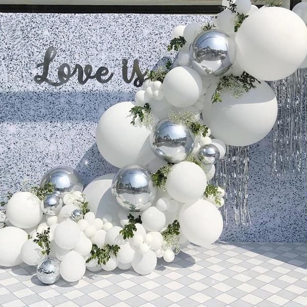 Ballongbåge - Macaron Vit/Silver  Starka 127st Ballonger Vit