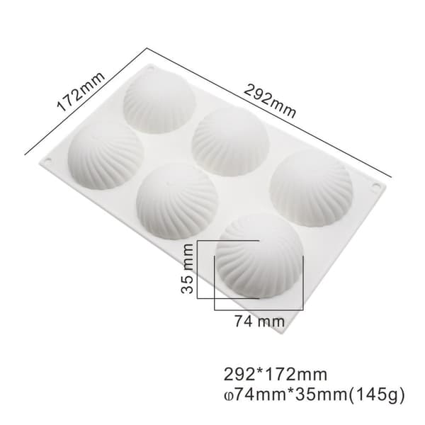 6 Spiral Halvklot Silikonform Semisfär Mousseform Pralinform Dome Vit