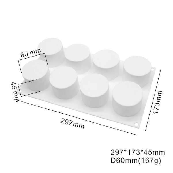 Mousseform Cylinders 8st Runda Silikonform Bakform Chokladform Vit