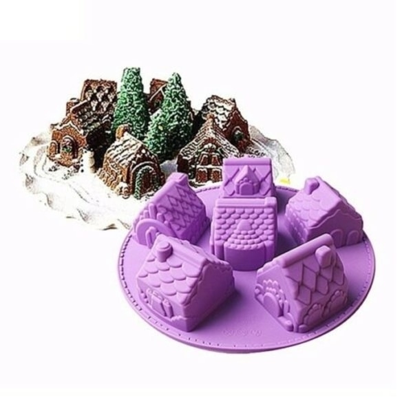 Små Hus Silikonform 3D Gjutform Mini Stugor By Stad Lila
