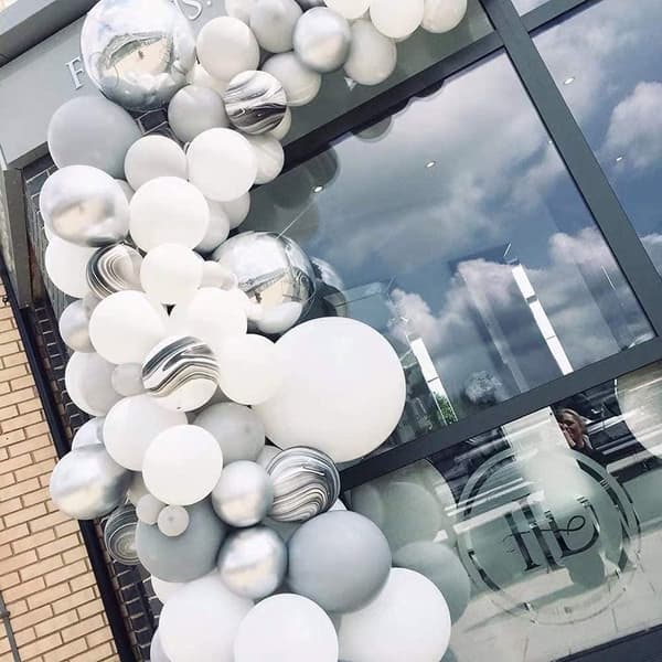 Ballongbåge - Macaron Vit/Silver  Starka 127st Ballonger Vit