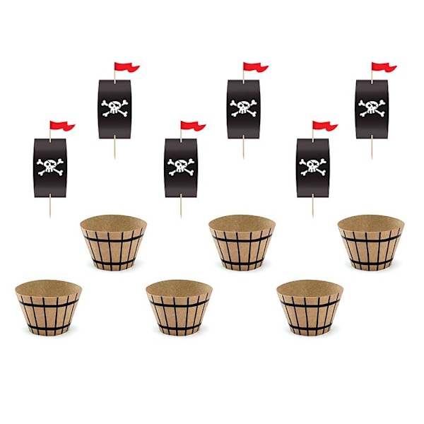 Muffins Set Pirater, CupcakeKit Cake Toppers och Muffins Wrappers - Pirates Svart