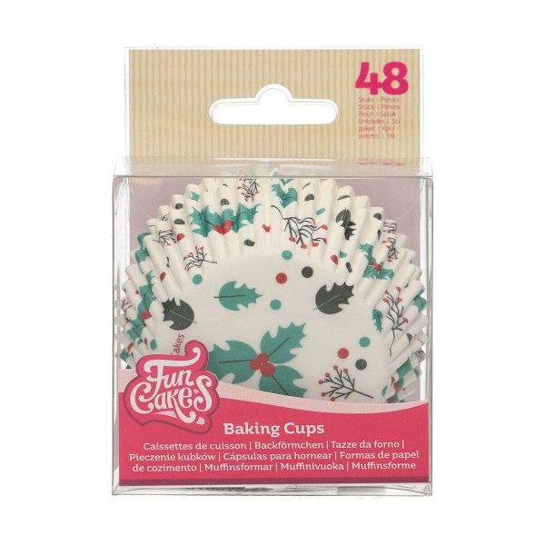 FunCakes Muffinsformar Järnek Baking Cups -Holly Leaf- 48st Vit