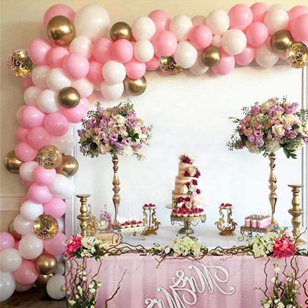 Ballongbåge Kit - Rosa/Vit/Guld Rosa