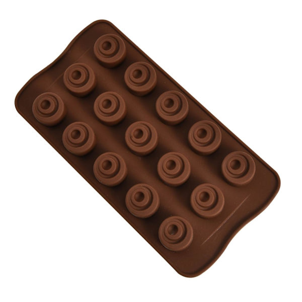 Silikonform Pralinform Spiral chokladform 15 hål, hålrum Brun