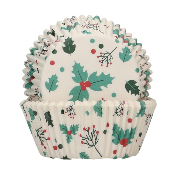 FunCakes Muffinsformar Järnek Baking Cups -Holly Leaf- 48st Vit