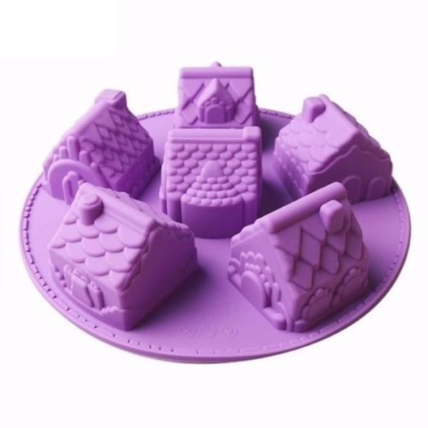 Små Hus Silikonform 3D Gjutform Mini Stugor By Stad Lila