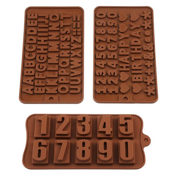 Silikonform Siffror Bokstäver Happy Birthday 3-pack Brun