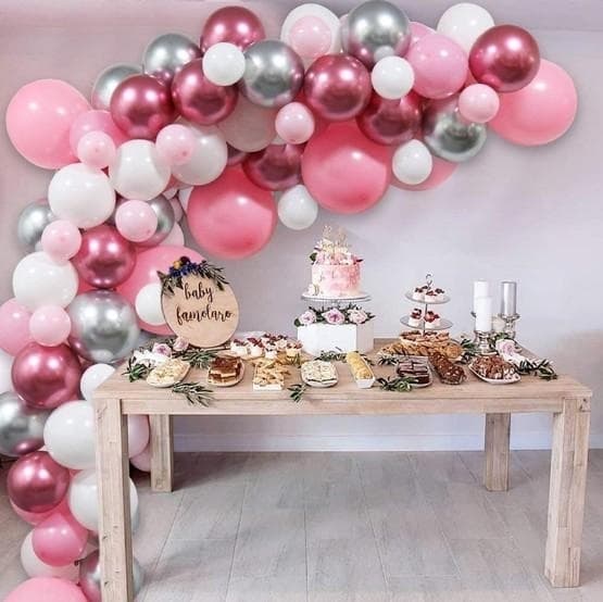 Ballongbåge - Metallic  Rosa /Silver /Vit Rosa