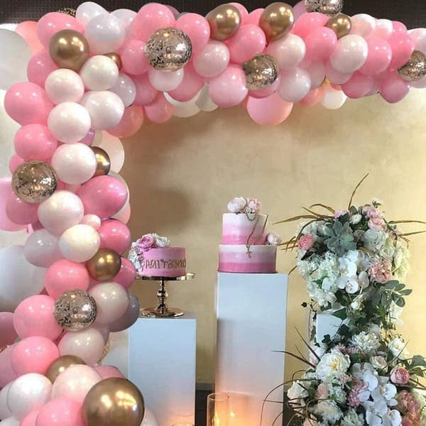 Ballongbåge Kit - Rosa/Vit/Guld Rosa