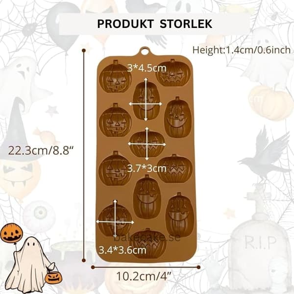 Silikonform för Halloween – 12 Pumpaansikten
