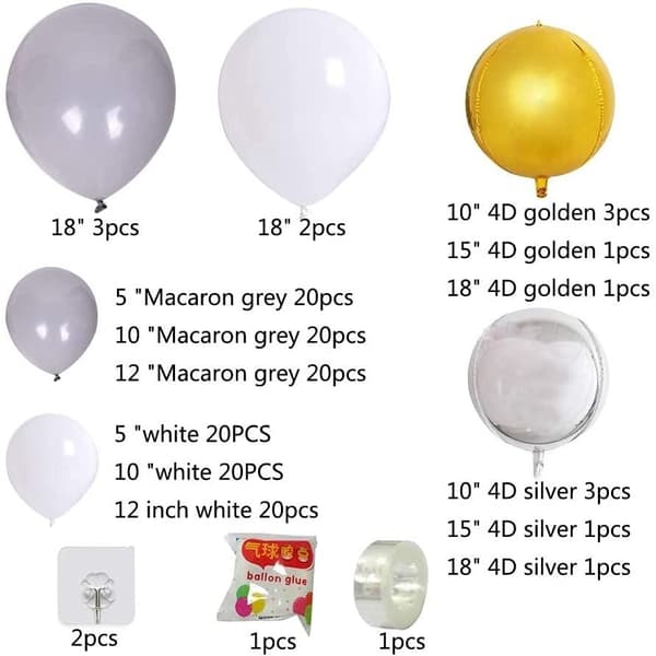Ballongbåge - Vit/Grå/Guld Starka Ballonger Silver