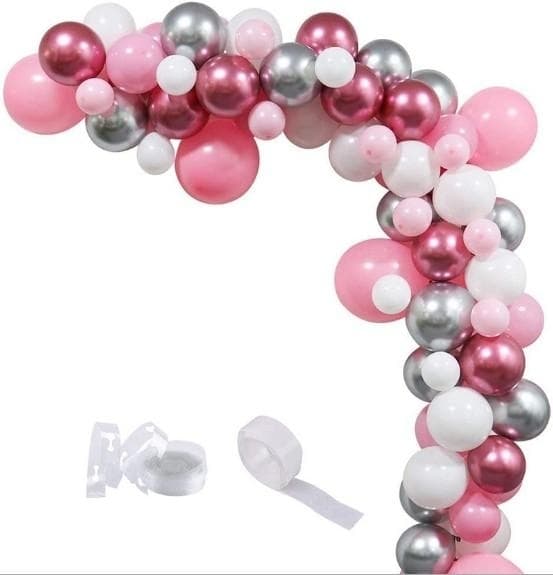 Ballongbåge - Metallic  Rosa /Silver /Vit Rosa