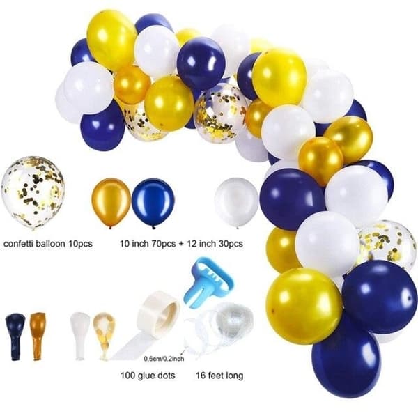 Ballongbåge 110st - Vit/Blå/Guld Blå