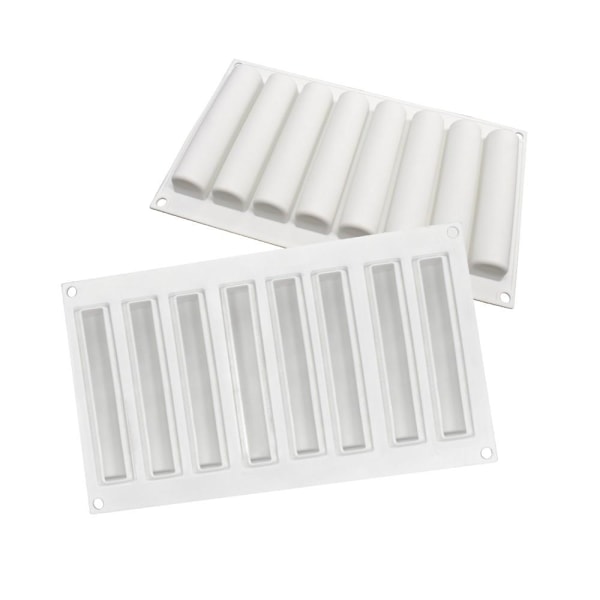 Avlånga Eclair Cylinder 8st Silikonform Mousseform Pralinform Vit
