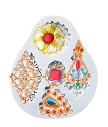 Barock Knappar Emblem Silikonform Chokladform Grön