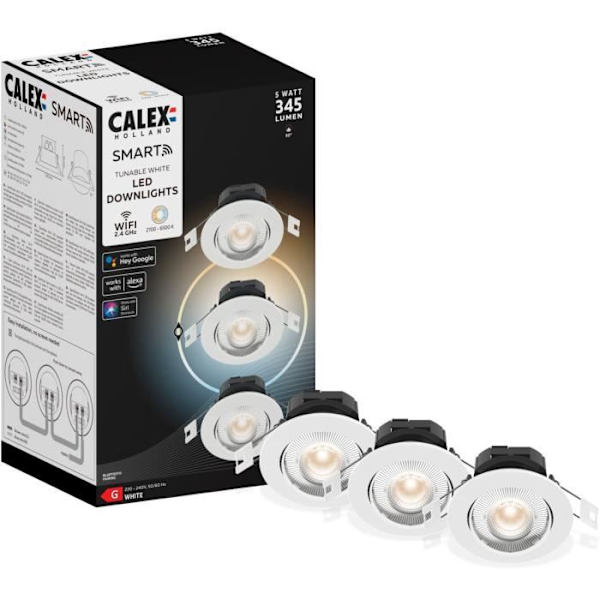 Upotetut LED-kohdevalot - CALEX - SMART DOWNLIGHT - 5 W - 400 ml - 6500 K - Vaihtuva voimakkuus - 3 kpl pakkaus Vit