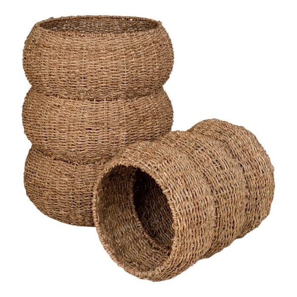 2 runda sjögräskorgar kastanj
