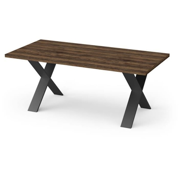 Bord - MONACO - Rektangulært - Saloon eg og struktureret sort melamin indretning - Sort X-formet ben - 6 steder - 180 x 90 cm - DEMEYERE SALONG EK/SVART STRUKTUR