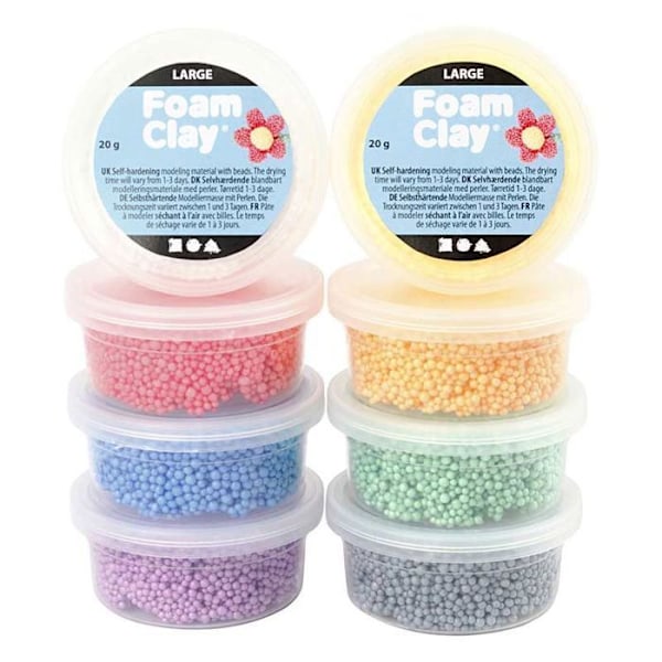 Sæt 8 store modellervoks Foam Clay 20 g Flerfärgad