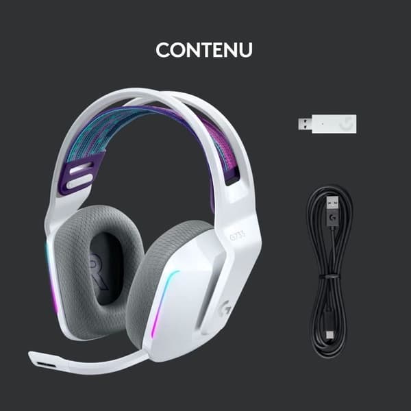 Gaming headset - Trådløs - Logitech G - G733 Lightspeed - PS5, PS4, PC, MAC - Hvid