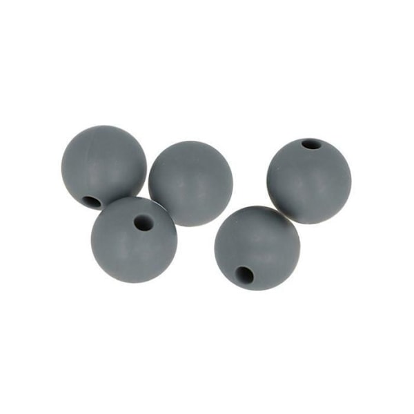 Set med runda silikonpärlor - 10 mm - Grå - 5 st Grå