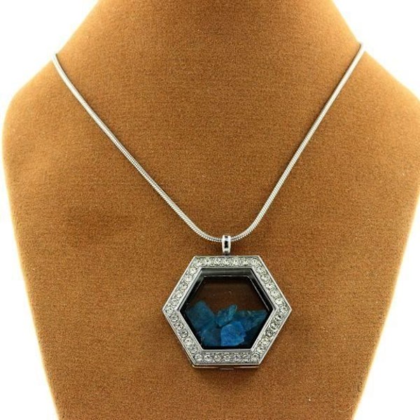 Collier - ABIJOUX - Hexagon - Rustfrit stål - Neonblå apatite - Flydende glas Neonblått