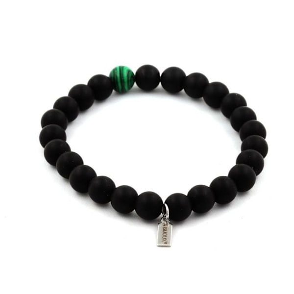 Stenar och mineraler. Armband Mattsvart Onyx + Malakitpärlor 8 mm. Tillverkad i Frankrike. Svart, Grön
