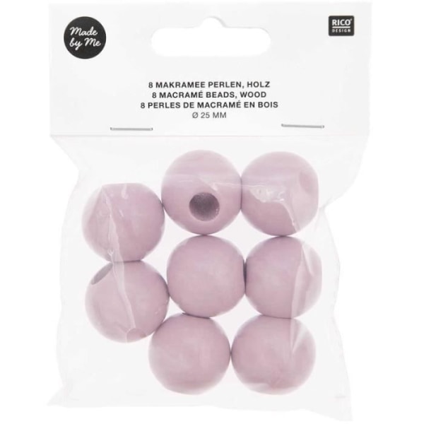 8 runda pärlor - rosa trä - 25 mm