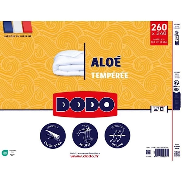 Dyne 240x260 cm DODO ALOE - Tempereret - 300G/m² - Dyne til 2 personer - Blød og behagelig - Hvid Vit