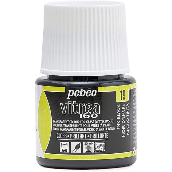 Maling til glas - PEBEO - V160 - 45 ml - Blank effekt - Sort blæk Sort blæk