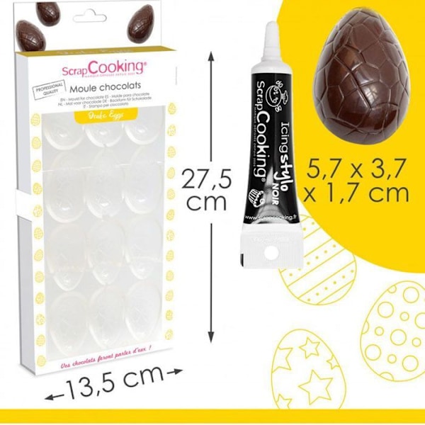 Stiv form til 6 chokoladeæg + Sort glasurpen Svart